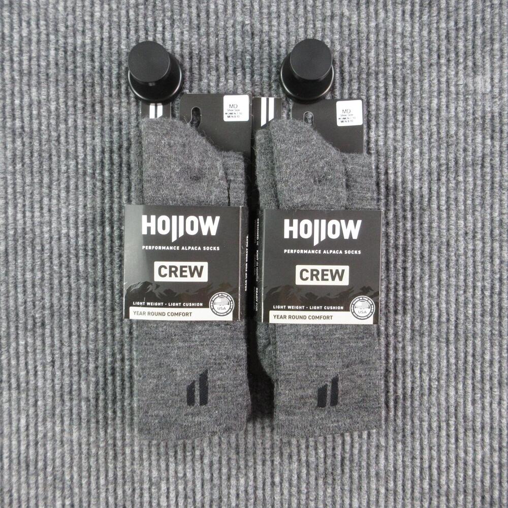 Hollow Socks Mens M 8-10 Gray Alpaca Nylon Spandex Crew Moisture Wicking NWT